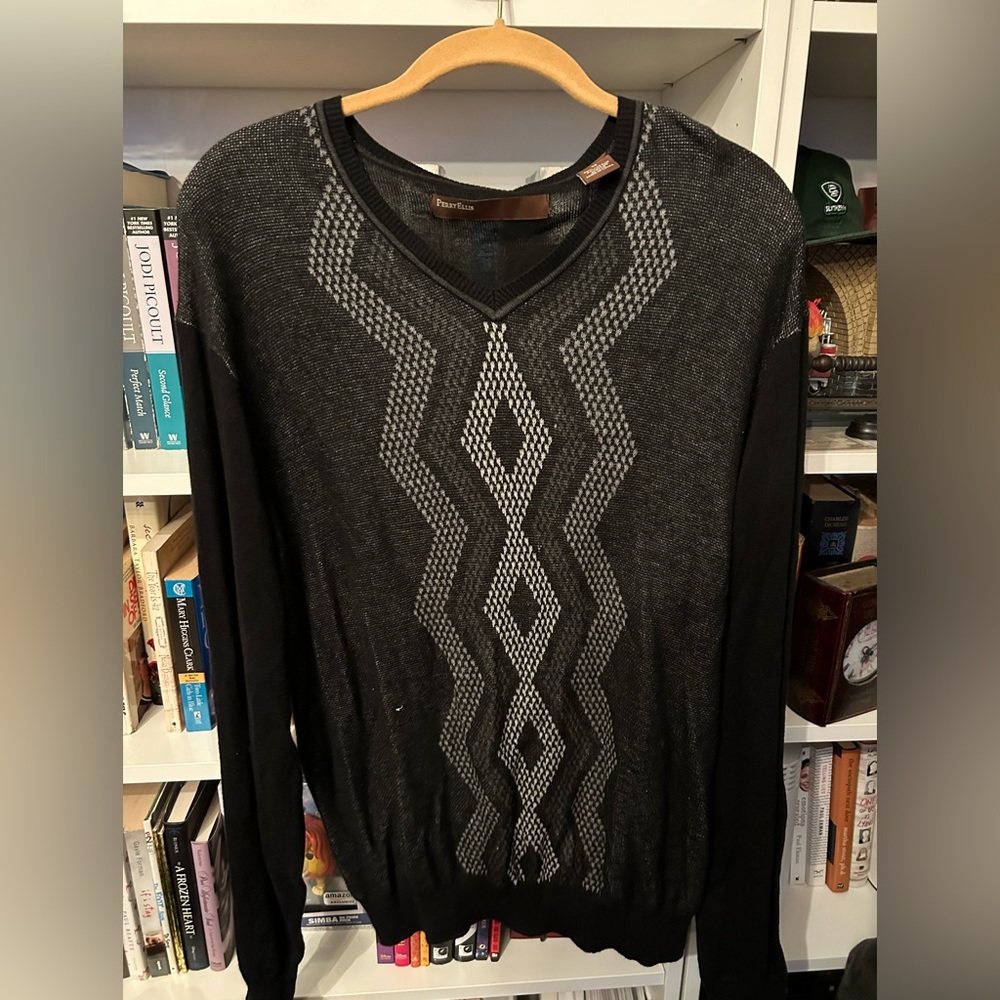 Perry Ellis Black and Gray Cardigan
